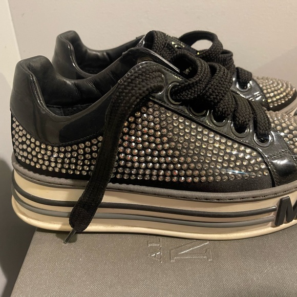Moschino Black and Silver Crystal Sneakers - Picture 3 of 8